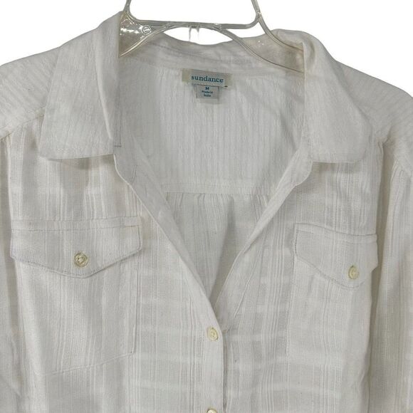 Sundance Shirt White Boxy Button Up Relaxed Size M Boho Raw Hem Beach Cotton Top - Picture 3 of 7